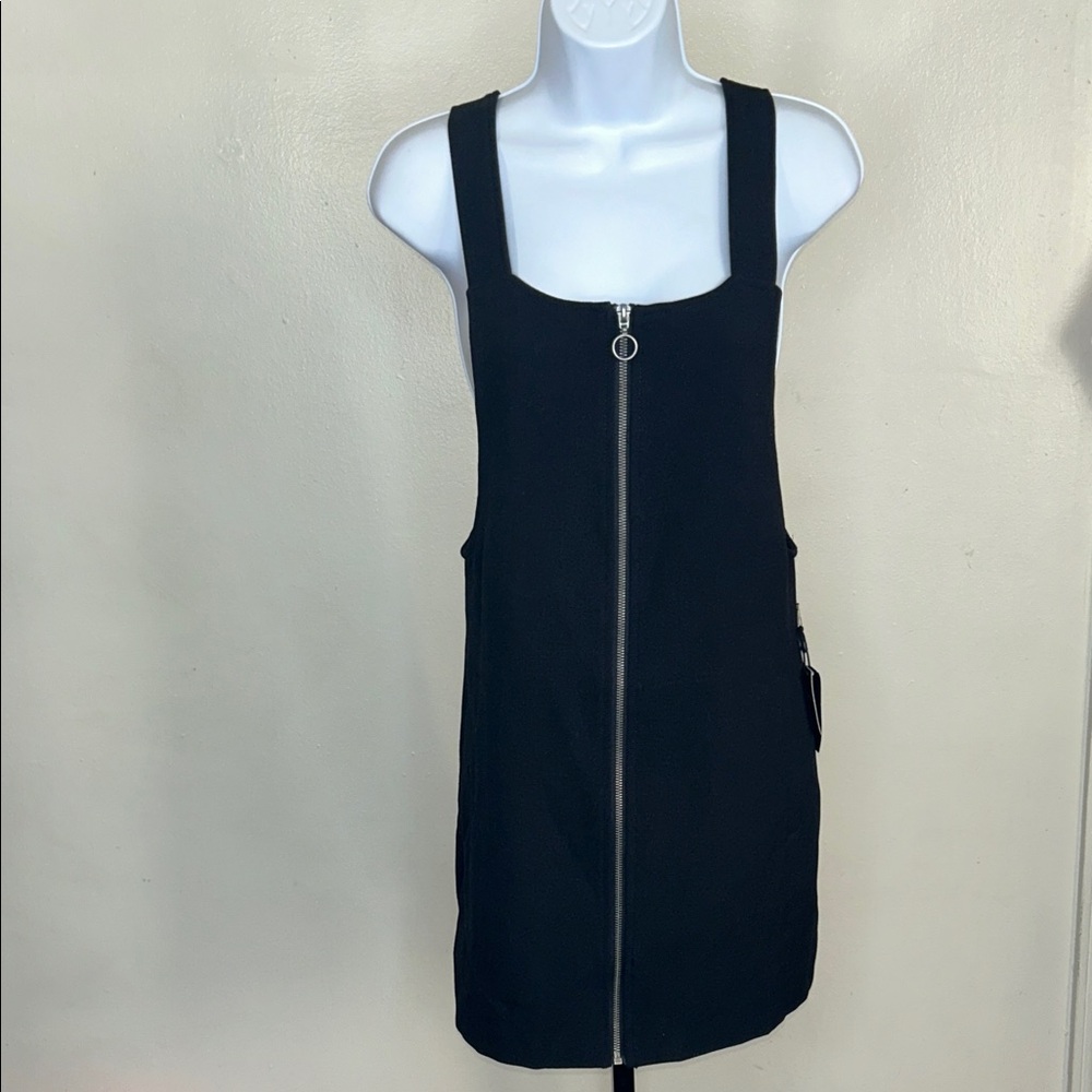Forever 21 Black Zip-Front Pinafore Mini Dress